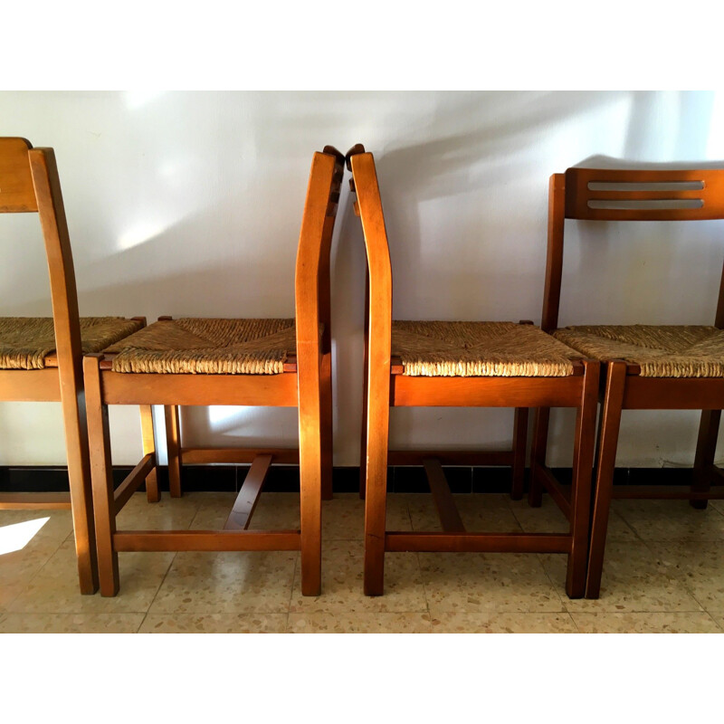 Set of 4 vintage wooden chairs, 1960s