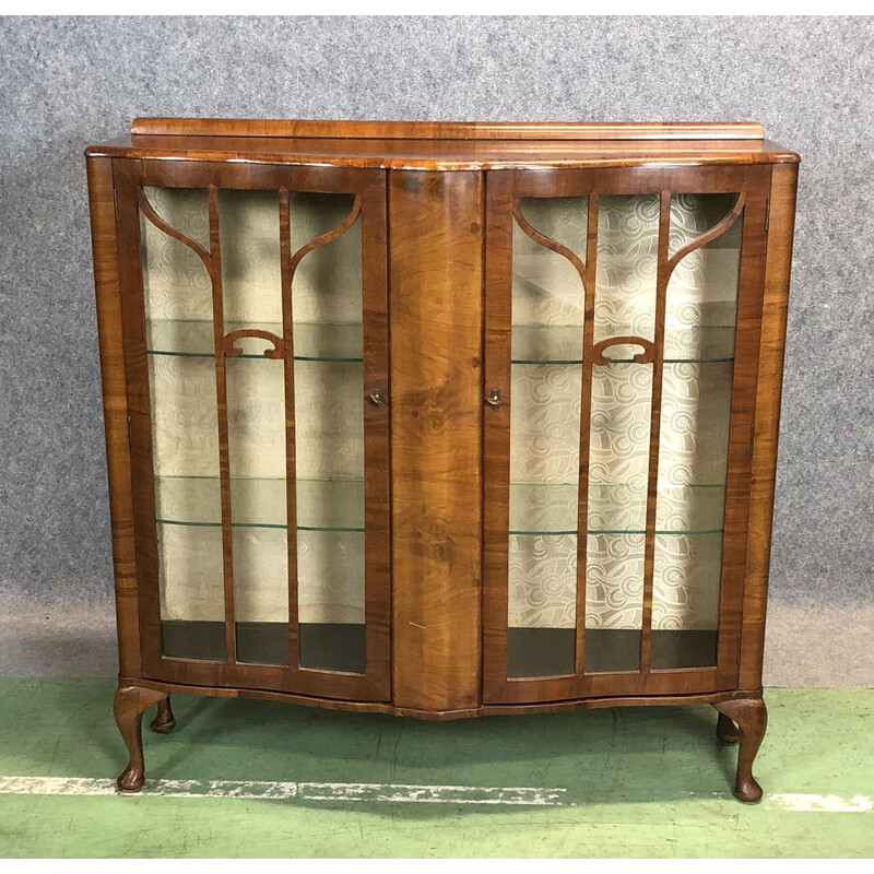 Vintage chippendale display cabinet in walnut, 1930