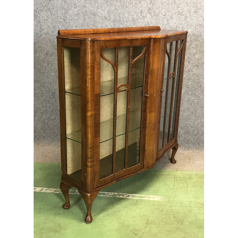 Vintage chippendale display cabinet in walnut, 1930