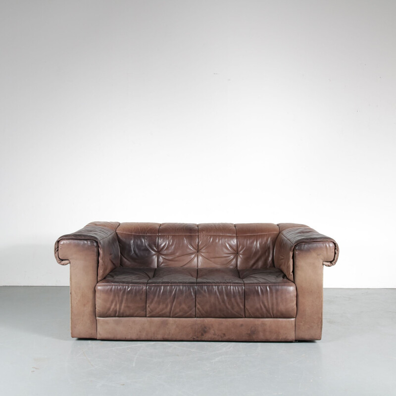 Vintage brown leather sofa, 1970s