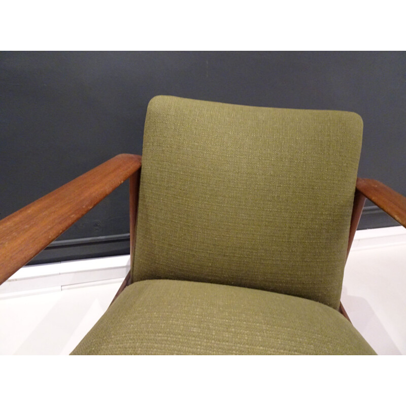 Pair of vintage Scandinavian armchairs in green fabric 