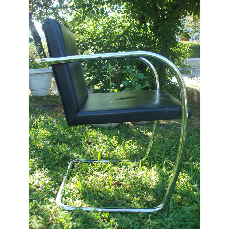 Set of 8 vintage chairs in leather and blue chrome