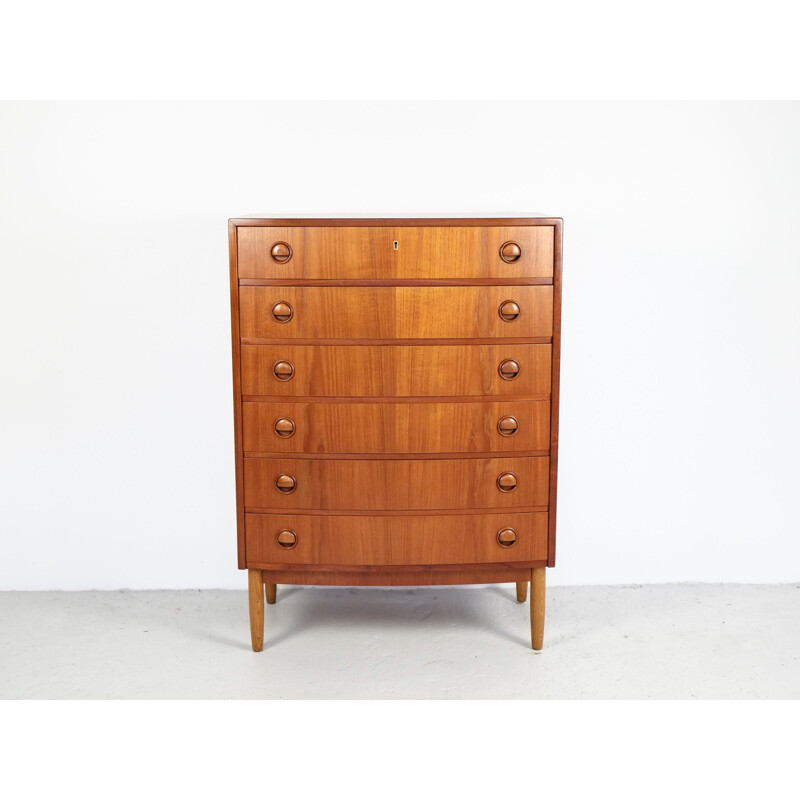 Vintage danish chest of 6 drawers in teak with bowed front by Kai Kristiansen 1960