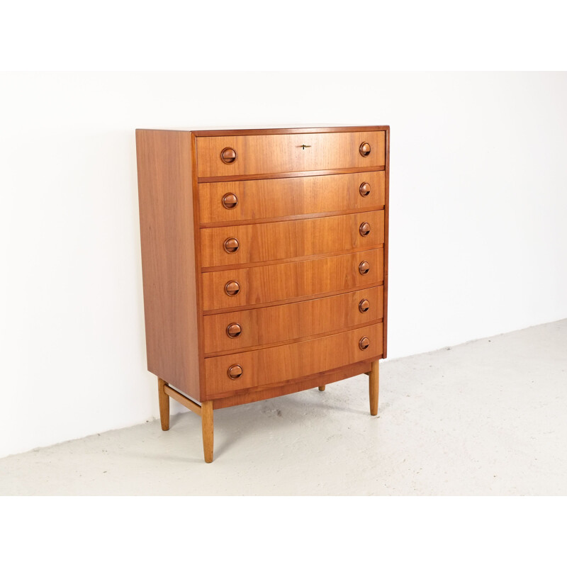 Vintage danish chest of 6 drawers in teak with bowed front by Kai Kristiansen 1960