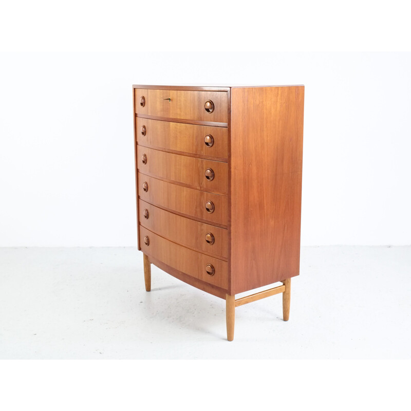 Vintage danish chest of 6 drawers in teak with bowed front by Kai Kristiansen 1960