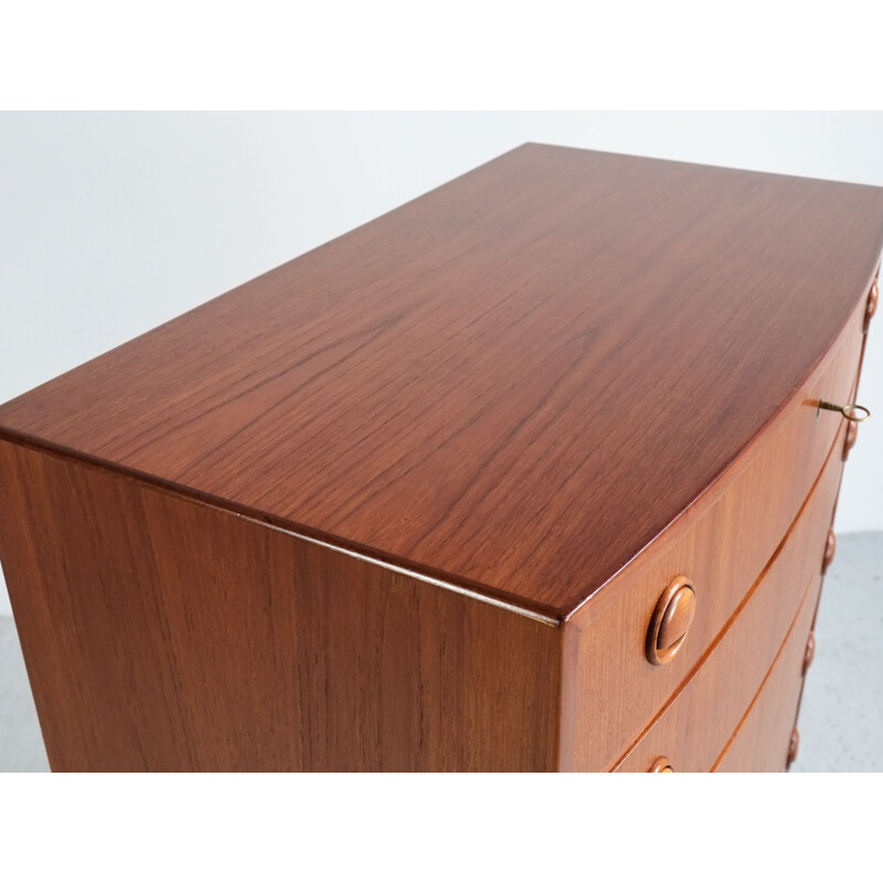 Vintage danish chest of 6 drawers in teak with bowed front by Kai Kristiansen 1960