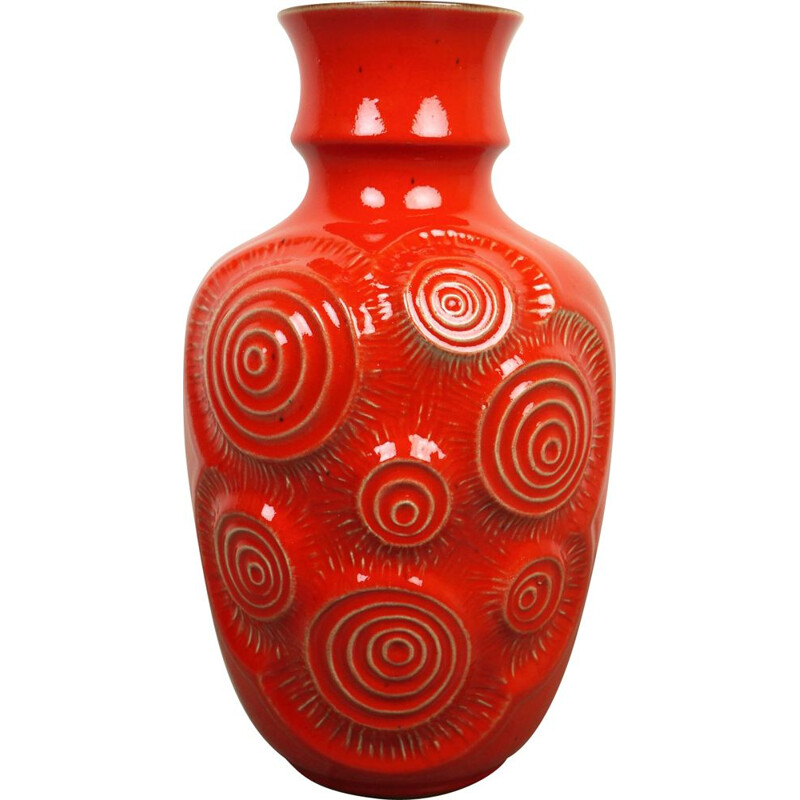 Red Op Art Pottery Vase from Bay Keramik, Germany, 1960s