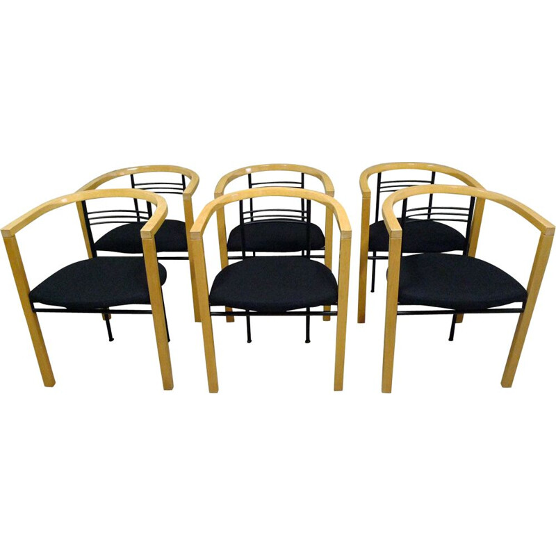 Set of 6 vintage chairs in light wood, Italy, 1980