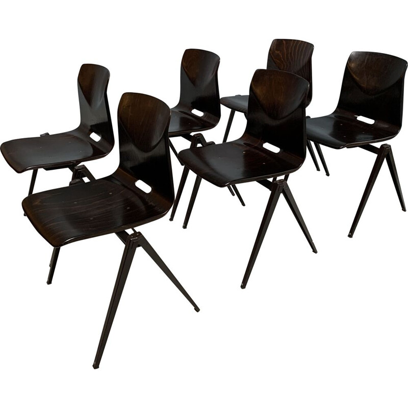 Set of 6 vintage school chairs by Pagholz 