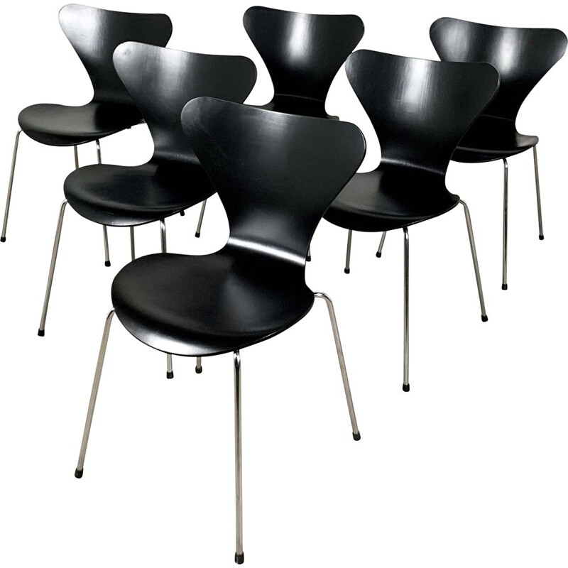 Set of 6 vintage "3107 Butterfly" Chairs by Arne Jacobsen for Fritz Hansen, 1960s