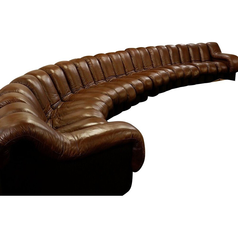  Vintage DS 600 "Non Stop" brown leather sofa by De Sede, Switzerland, 1970