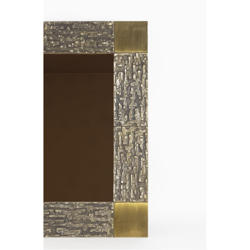 Bronze brutalist vintage mirror by Luciano Frigerio, Italy, 1960s