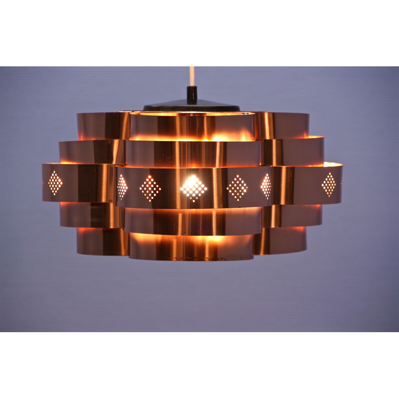 Vintage hanging lamp in copper by Werner Schou for Coronell Elektro, 1960s