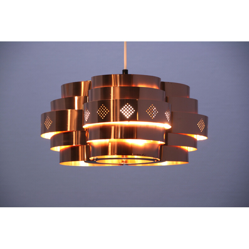 Vintage hanging lamp in copper by Werner Schou for Coronell Elektro, 1960s