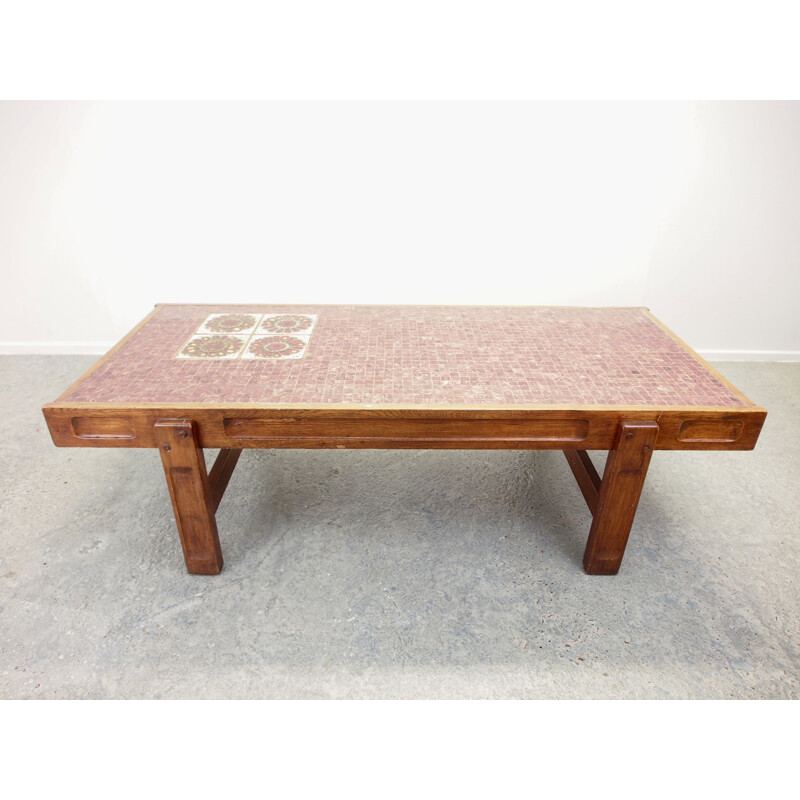 Vintage mid century redpink mosaic brutalist coffee table by Juliette Belarti