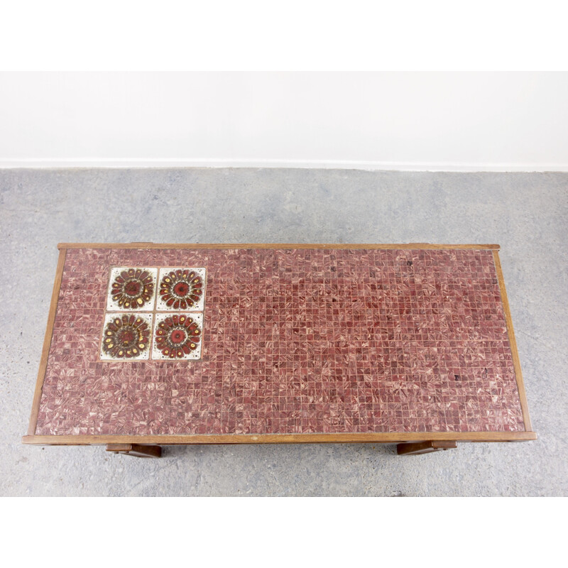 Vintage mid century redpink mosaic brutalist coffee table by Juliette Belarti