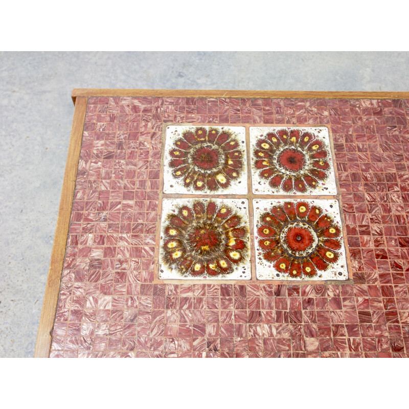 Vintage mid century redpink mosaic brutalist coffee table by Juliette Belarti