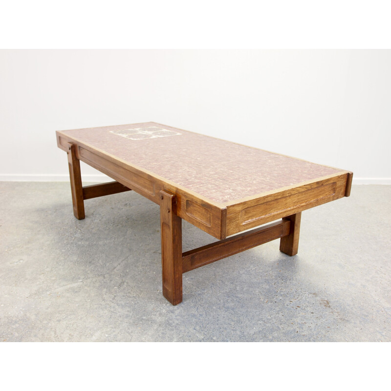 Vintage mid century redpink mosaic brutalist coffee table by Juliette Belarti