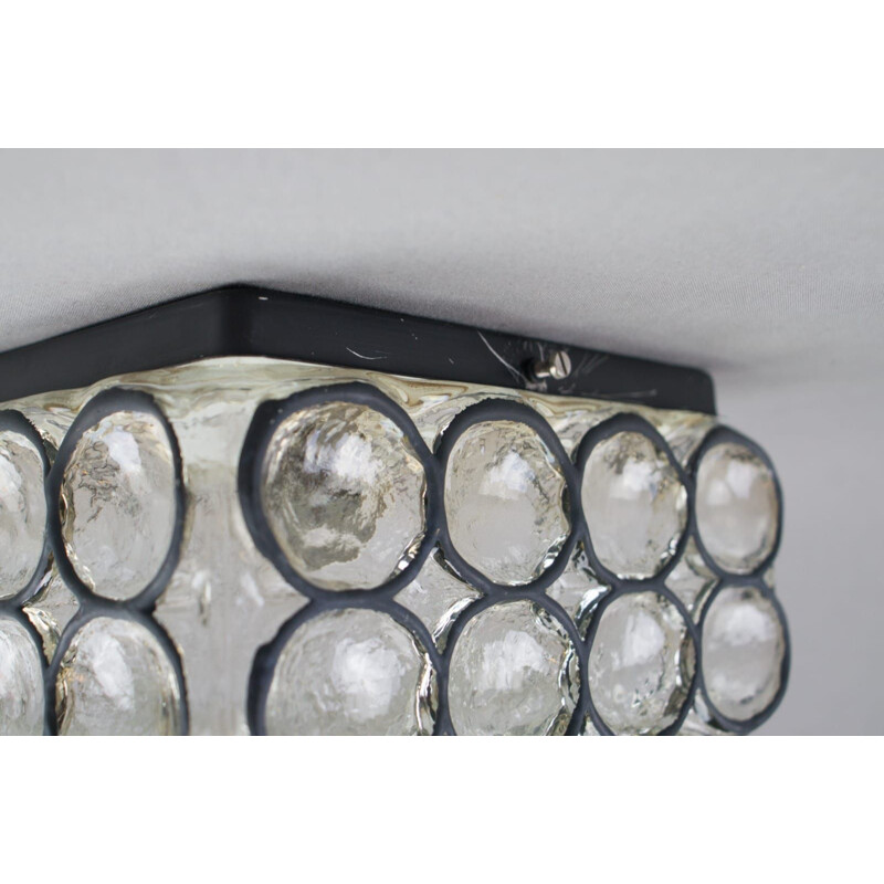Vintage square glass and iron ceiling lamp by Limburg, 1960