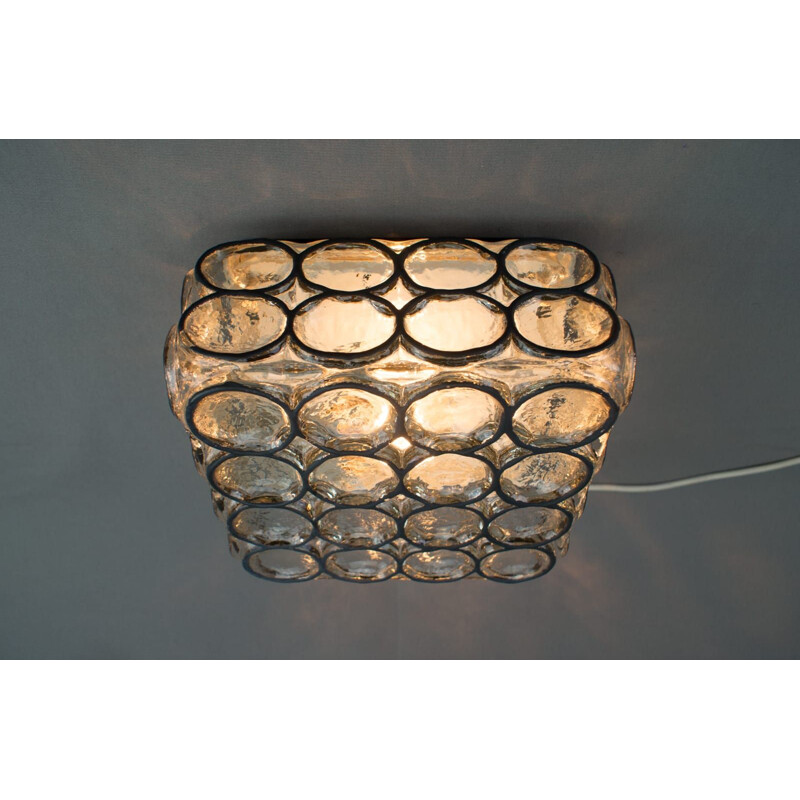 Vintage square glass and iron ceiling lamp by Limburg, 1960