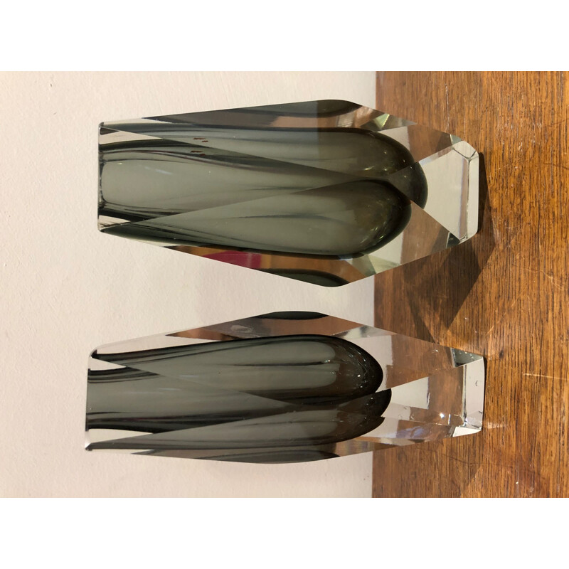 Paire de vases vintage en verre de Murano par Mandruzzato, 1970