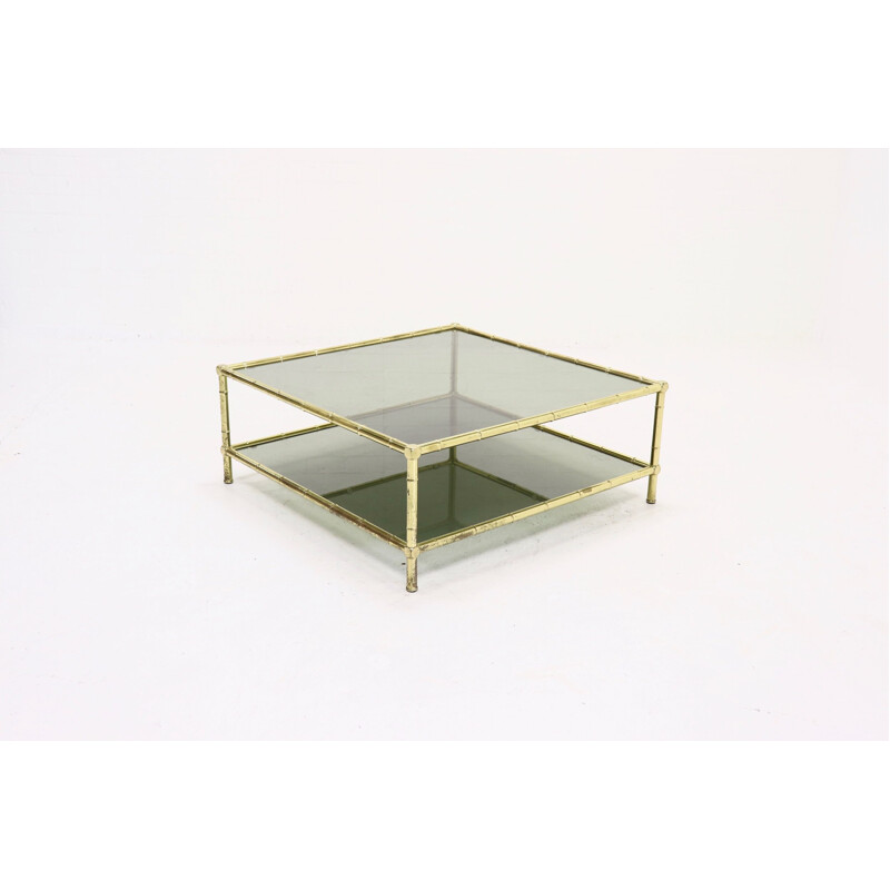 Vintage Brass and Glass Coffee Table, Italy, 1970s