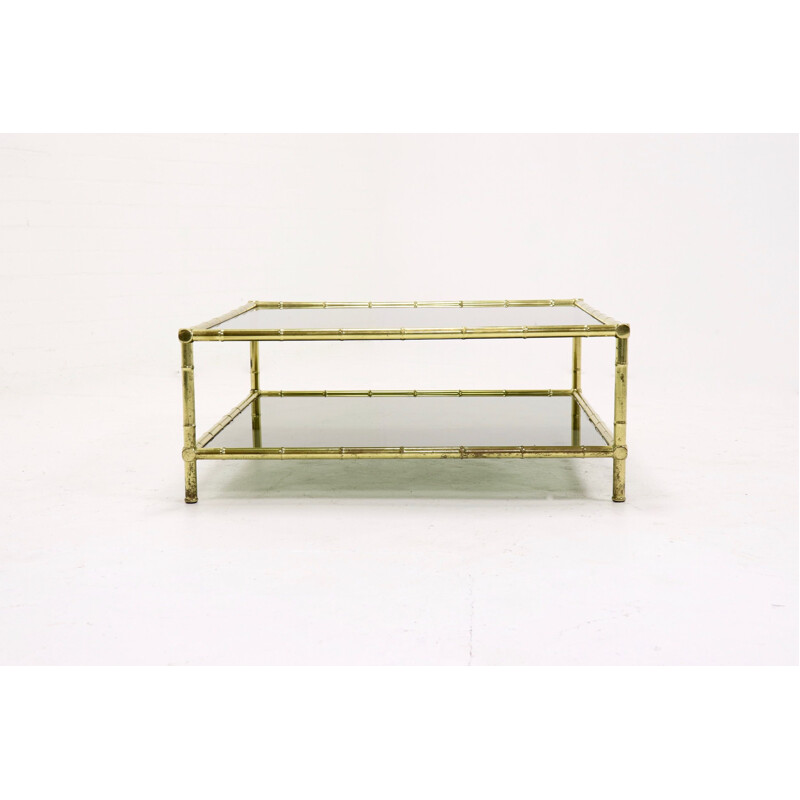 Mid Century Italian Brass Faux Bamboo Glass Coffee Table from the 1970s