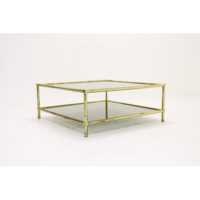 Mid Century Italian Brass Faux Bamboo Glass Coffee Table from the 1970s