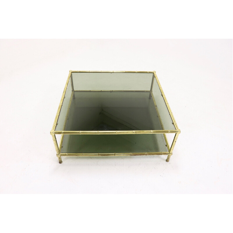 Mid Century Italian Brass Faux Bamboo Glass Coffee Table from the 1970s