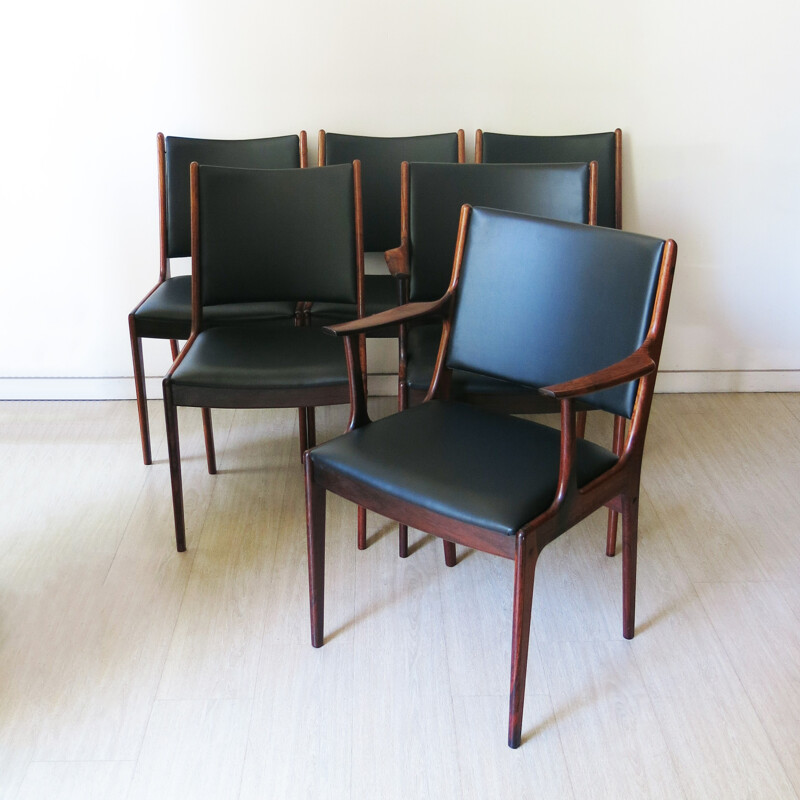 U.M. set of 6 chairs in rosewood and leatherette,  J. ANDERSEN - 1960s