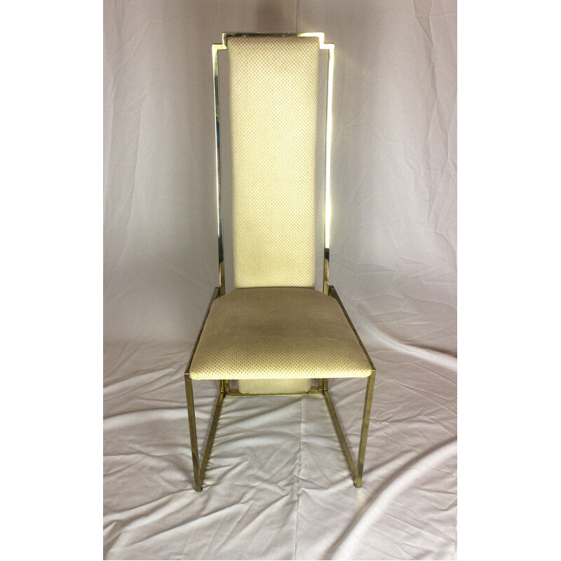 Suite van 6 vintage stoelen in messing en stof van Maison Jansen, 1970
