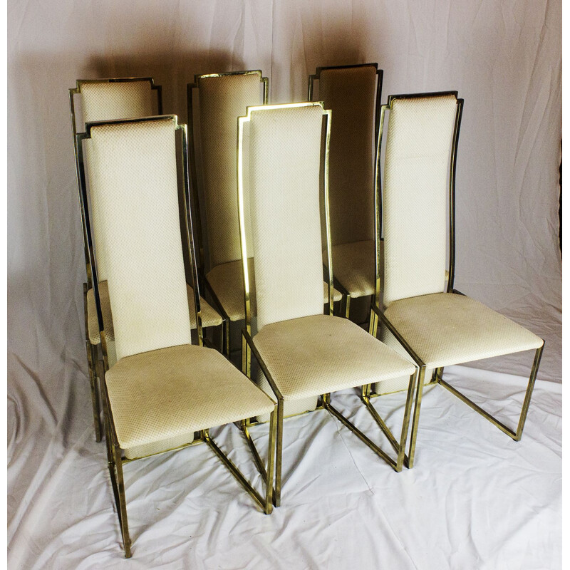 Suite de 6 chaises vintage en laiton et tissu de Maison Jansen, 1970