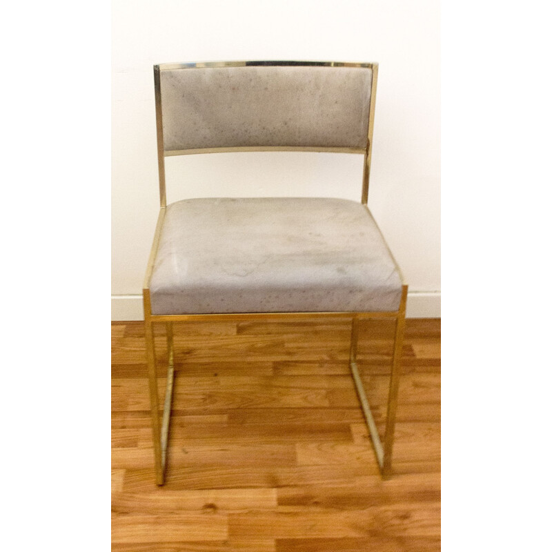 Set of 4 brass and cream suede dining chairs, 1970s