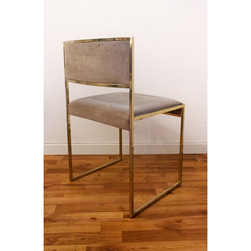 Set of 4 brass and cream suede dining chairs, 1970s