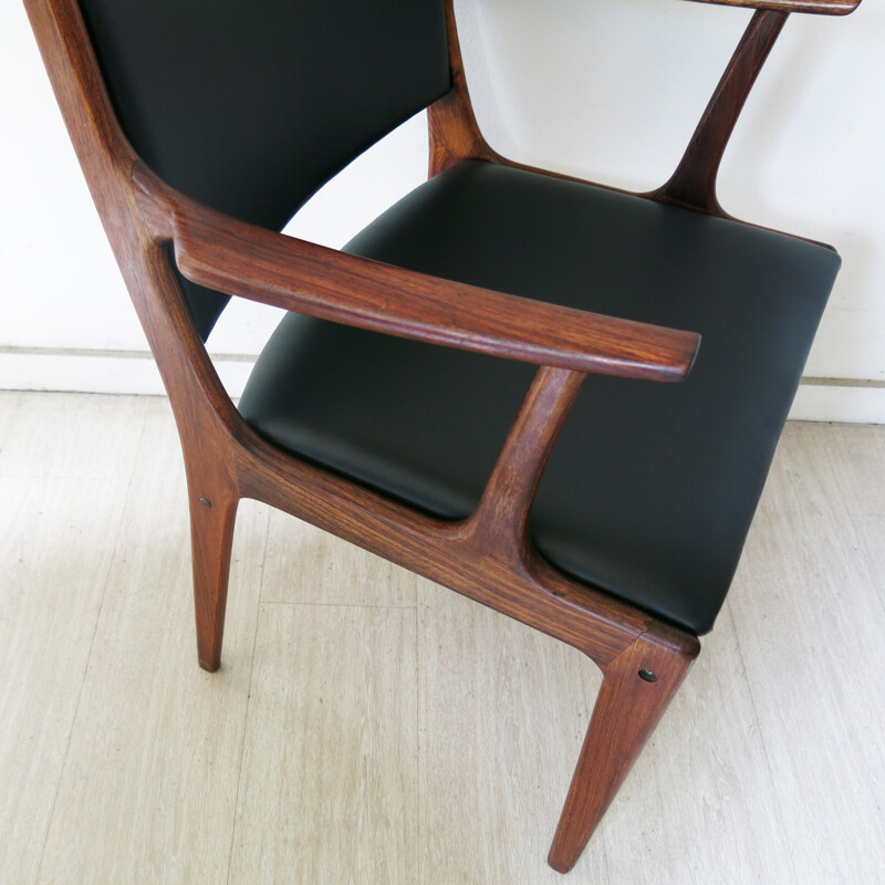 U.M. set of 6 chairs in rosewood and leatherette,  J. ANDERSEN - 1960s