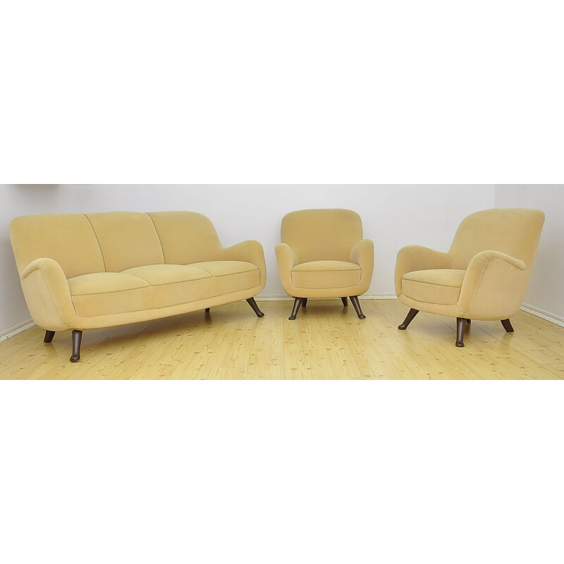 Vintage living Room Set sofa & armchairs by Berga Möbler, 1940s