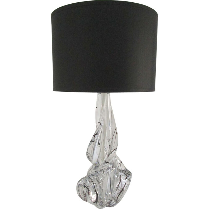 Lampe cristal vintage à filets noirs par JB France, 1960