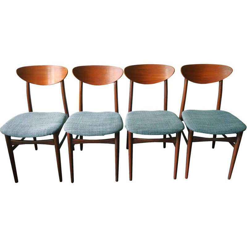 Set of 4 Danish Teak Ellipse-Back Dining Chairs, 1960s