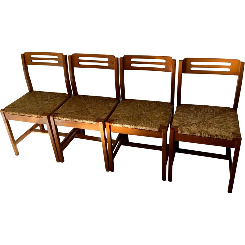 Set of 4 vintage wooden chairs, 1960s