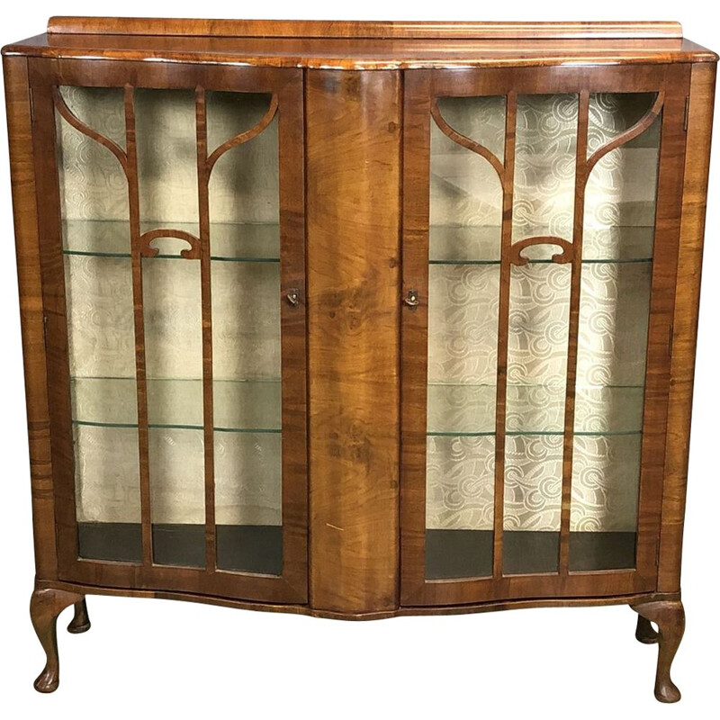 Vintage chippendale display cabinet in walnut, 1930