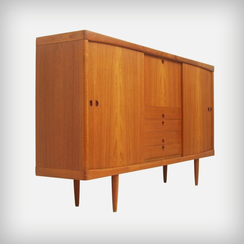 Vintage Danish teak highboard With sliding doors by Henry W. Klein for Bramin Møbler, 1960s