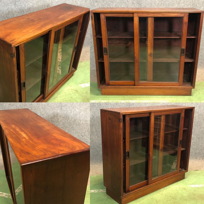 Vintage mahogany showcase with sliding doors