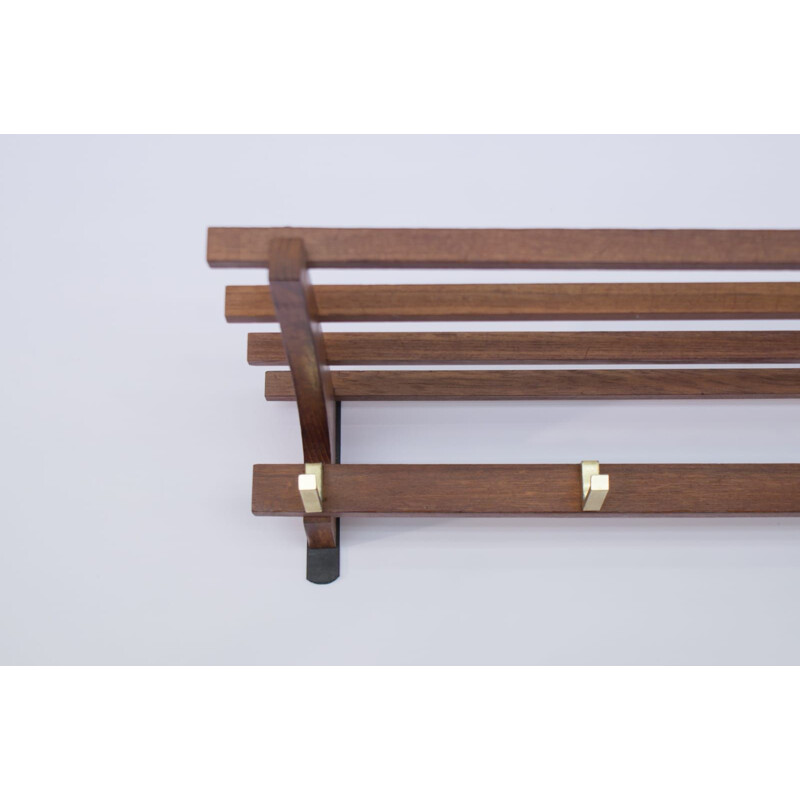 Vintage Scandinavian Teak and Brass Coat Rack, 1960s