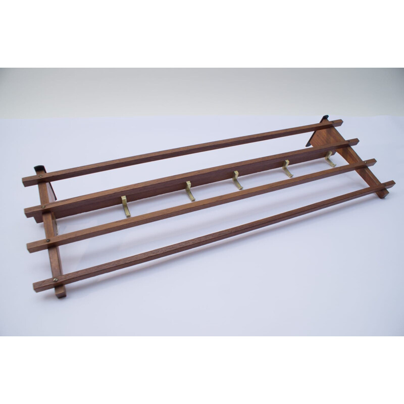 Vintage Scandinavian Teak and Brass Coat Rack, 1960s