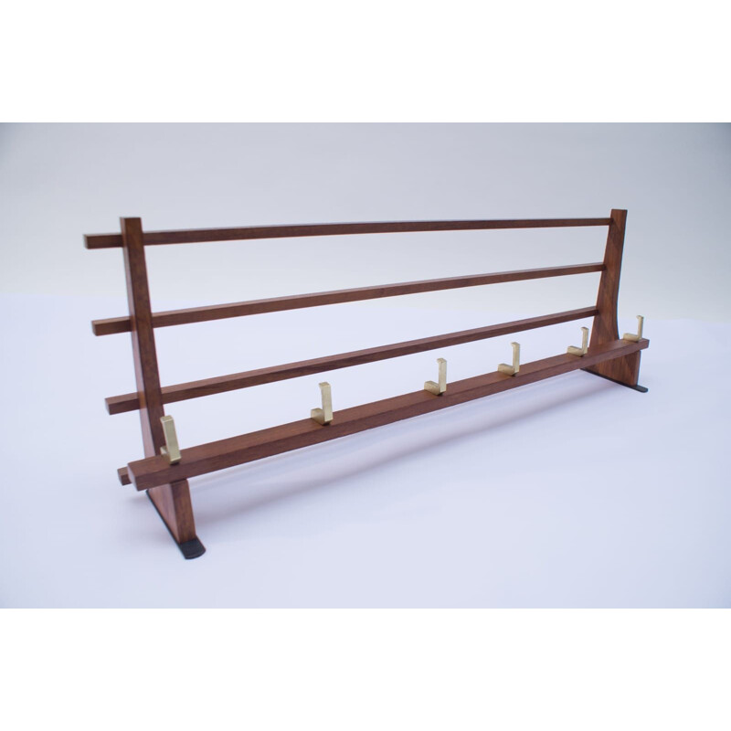 Vintage Scandinavian Teak and Brass Coat Rack, 1960s