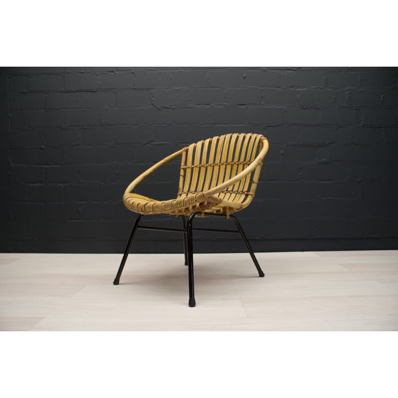 Vintage Italian Rattan and Bamboo Armchair, 1950s