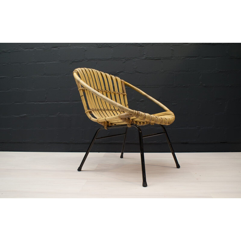 Vintage Italian Rattan and Bamboo Armchair, 1950s