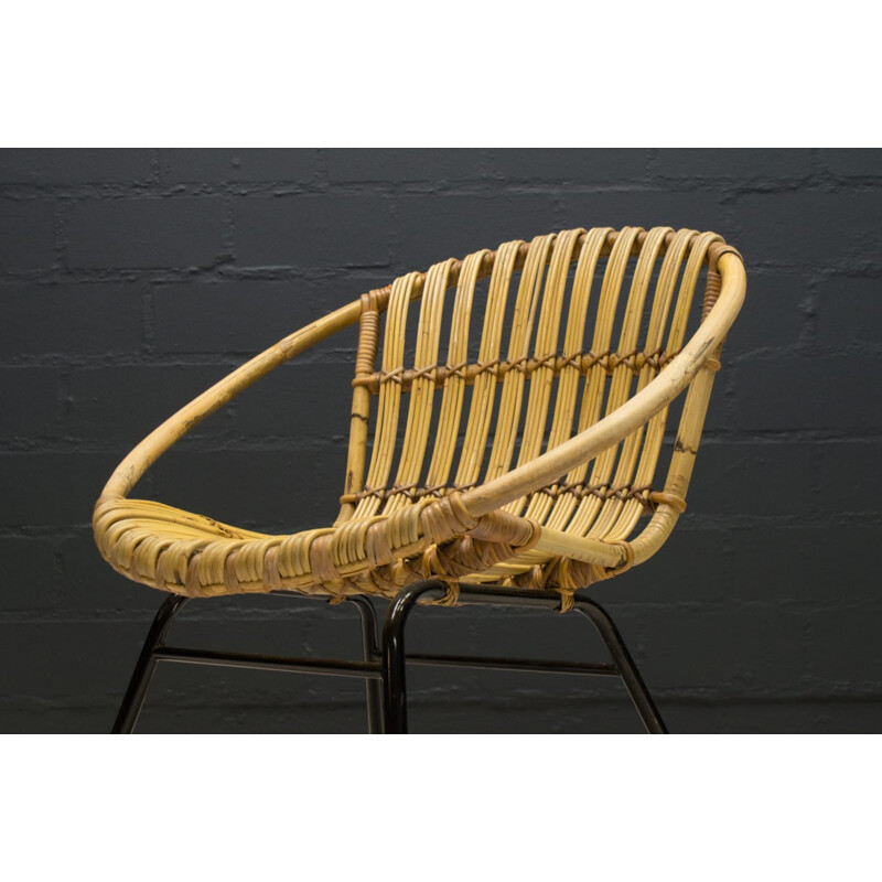 Vintage Italian Rattan and Bamboo Armchair, 1950s