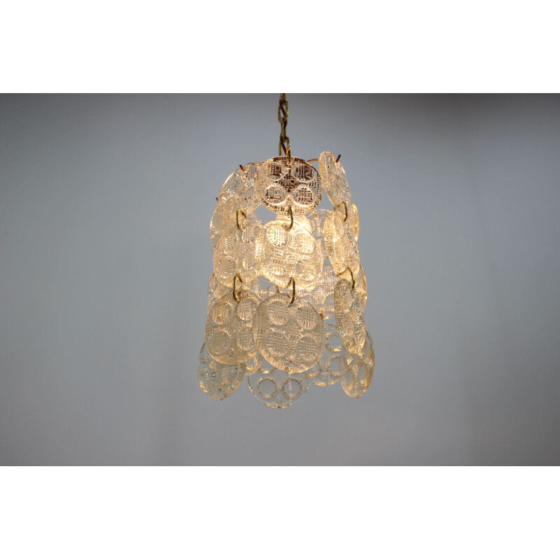 Vintage brass and glass pendant lamp by Zelezny Brod, Czechoslovakia 1970