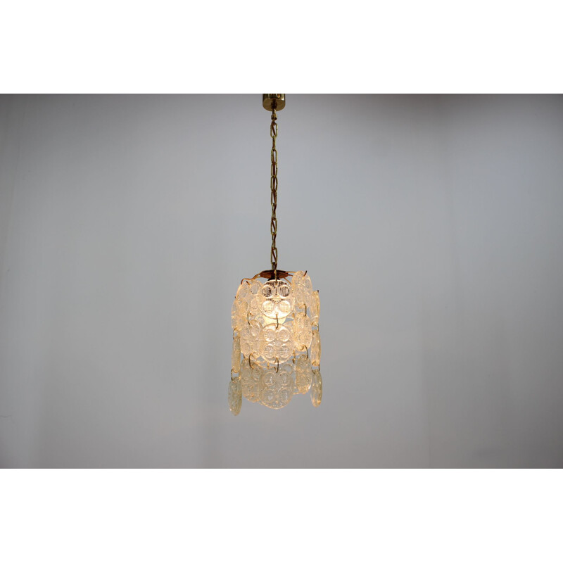 Vintage brass and glass pendant lamp by Zelezny Brod, Czechoslovakia 1970